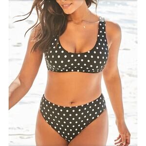 Ashley Graham x Swimsuits for All Bikini Set 14 Black White Polka Dot, Two-Piece